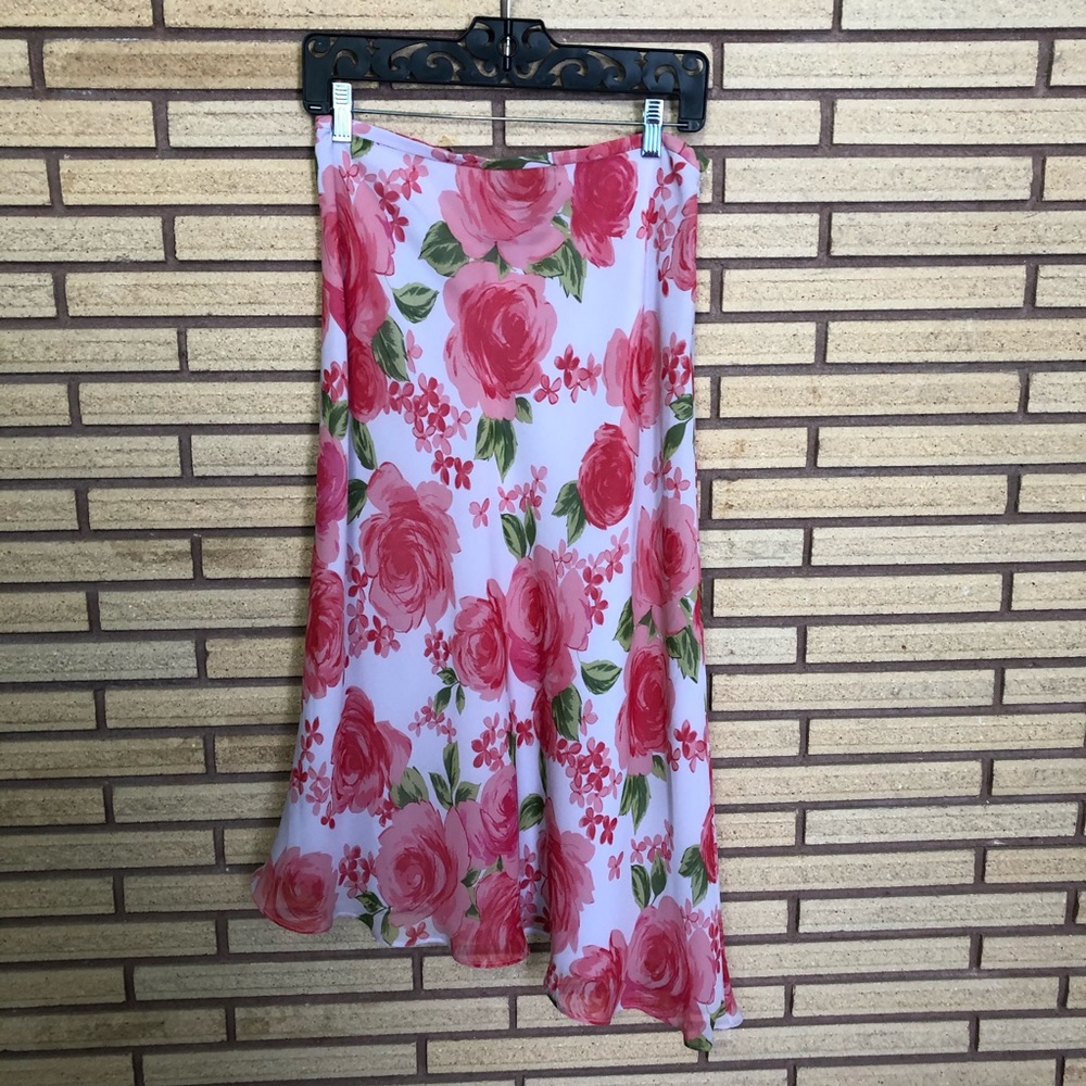 Asymmetrical Floral Silk Skirt - Size 6